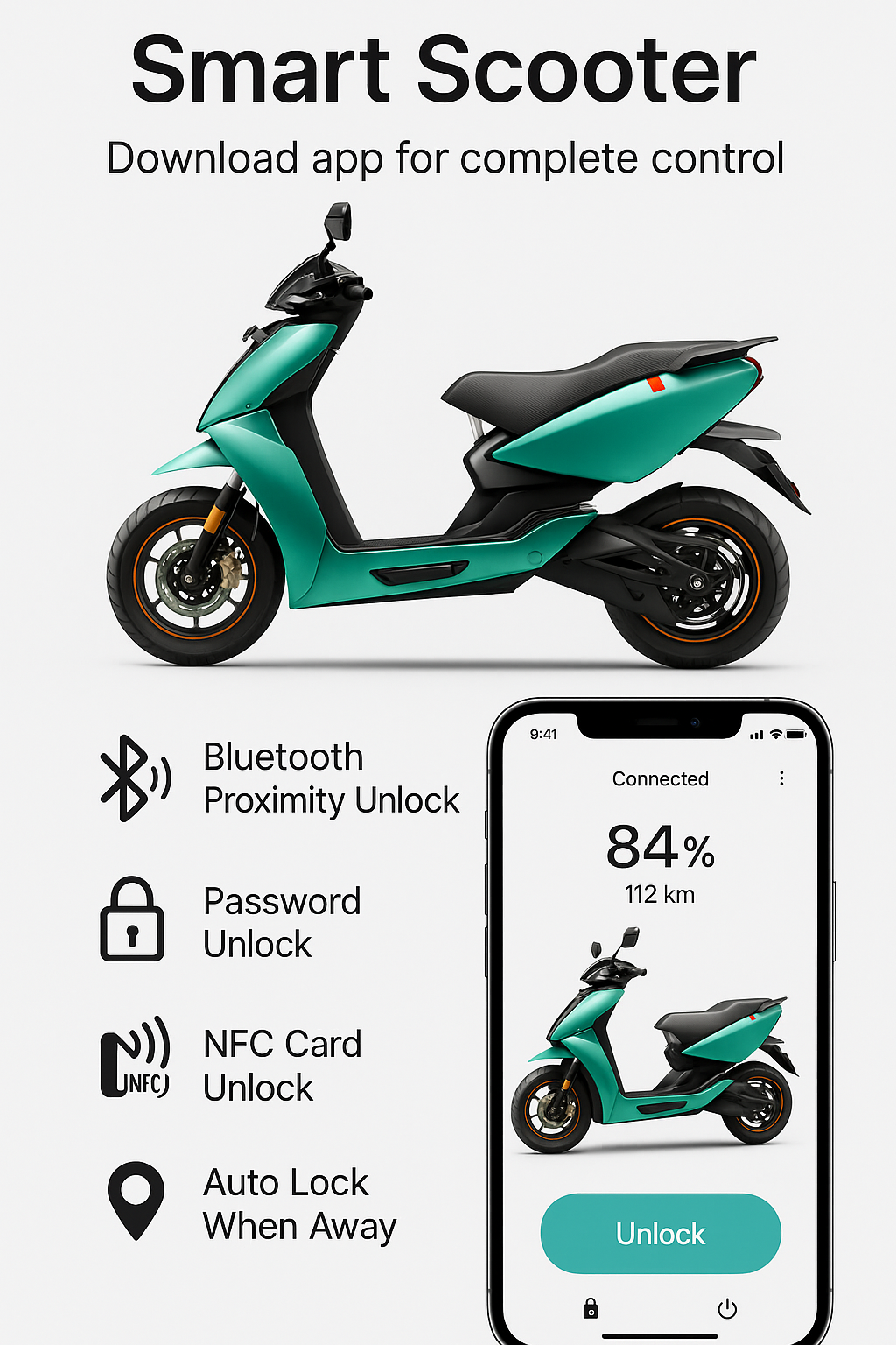仪动智行电动车APP主控制界面，显示车辆状态、电量、定位等信息